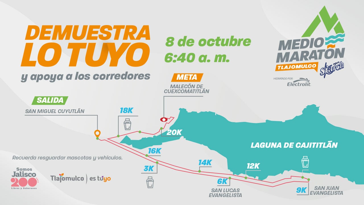 Mapa de la ruta de medio maratón tlajomulco